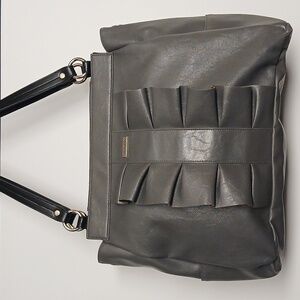 Miche Gray Ruffle handbag with black straps EUC